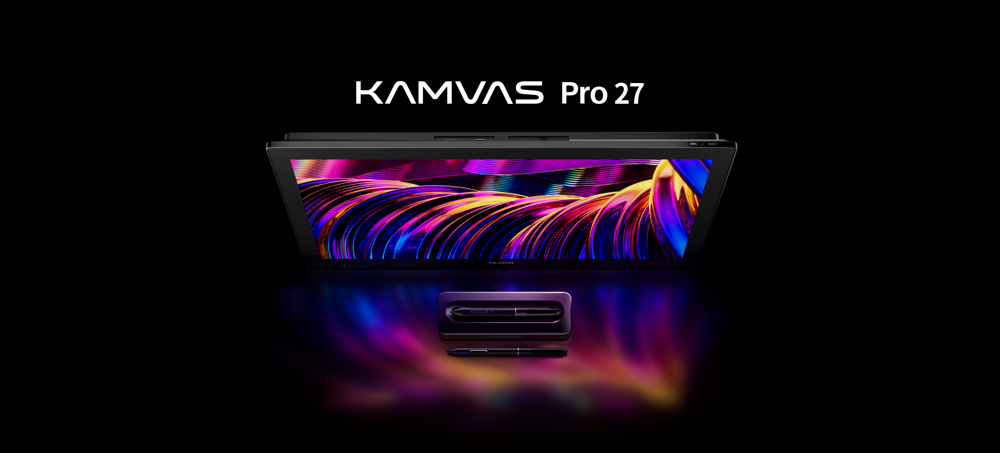 Kamvas Pro 27 official product image — 27-inch 4K pen display with PenTech 4.0 pen technology.
